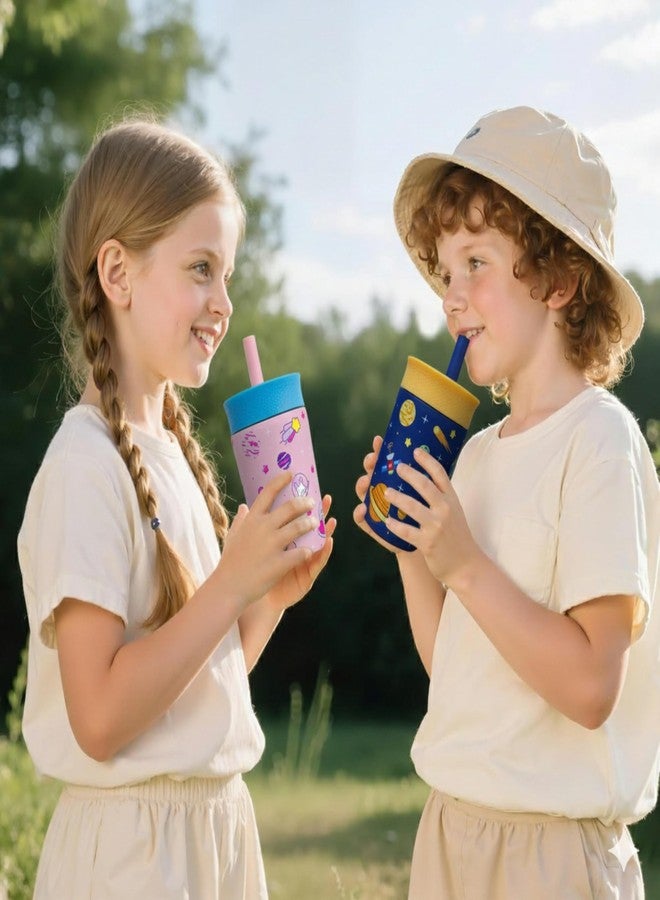 ONE AND ONLY كوب ONE AND ONLY مع غطاء ماصة، قارورة معزولة بتفريغ الهواء ثلاثية الطبقات، زجاجة ماء ساخنة وباردة، مصنوعة من الفولاذ المقاوم للصدأ والسيليكون، زجاجة ماء مانعة للتسرب للأطفال، سعة 350 مل (وردي) - Image 4